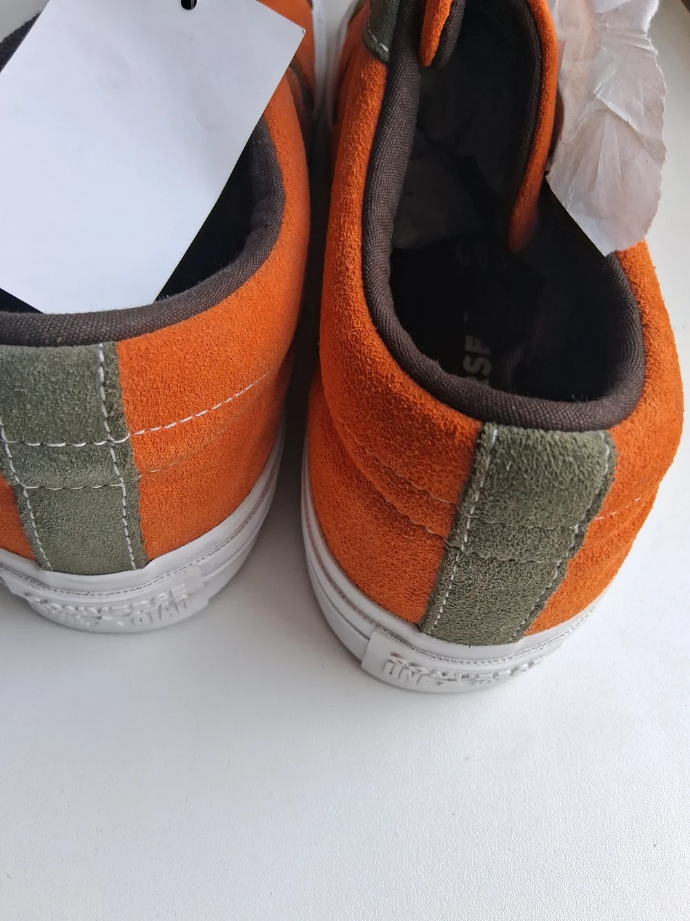 Converse Orange and Olive Green Low-Top Boat Shoes with Brown Laces